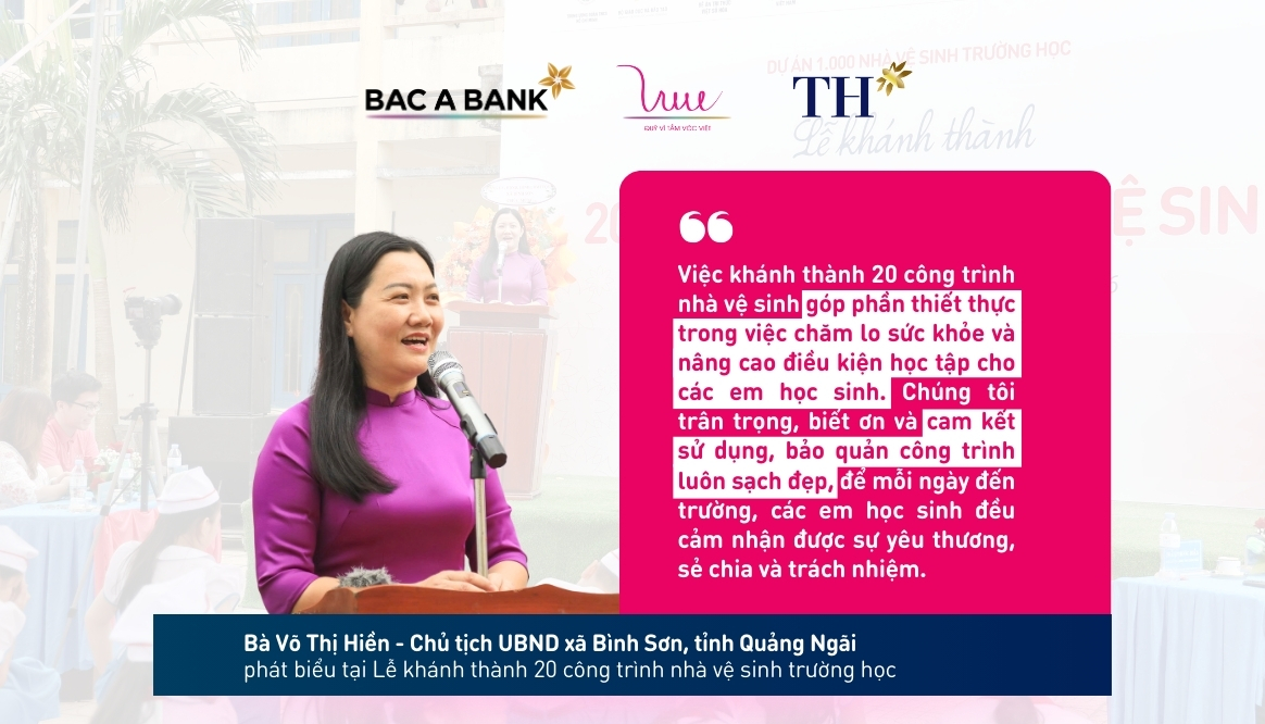 Quote của bà Võ Thị Hiền - Chủ tịch UBND xã Bình Sơn tại Lễ khánh thành 20 NVS